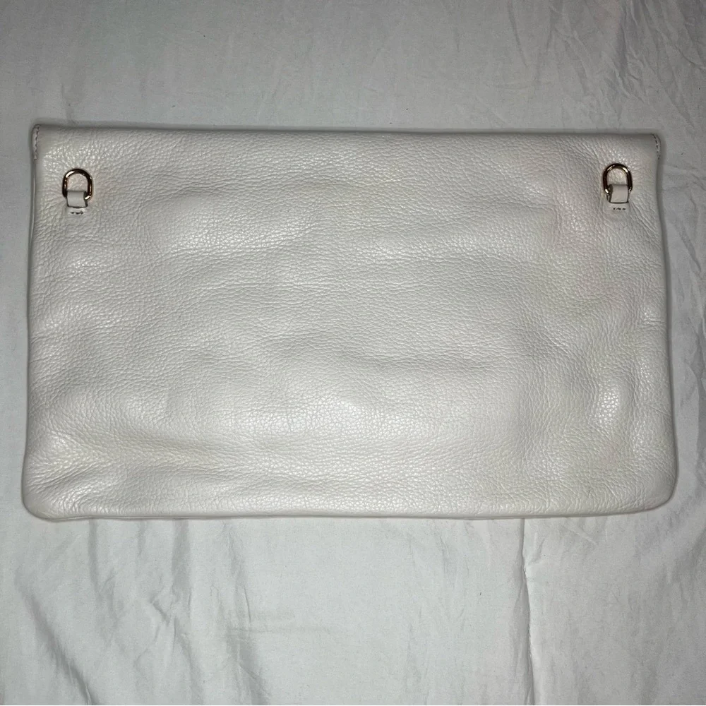 Iacucci White Pebbled Leather Large Clutch, Teal Snake Skin Leather Accent